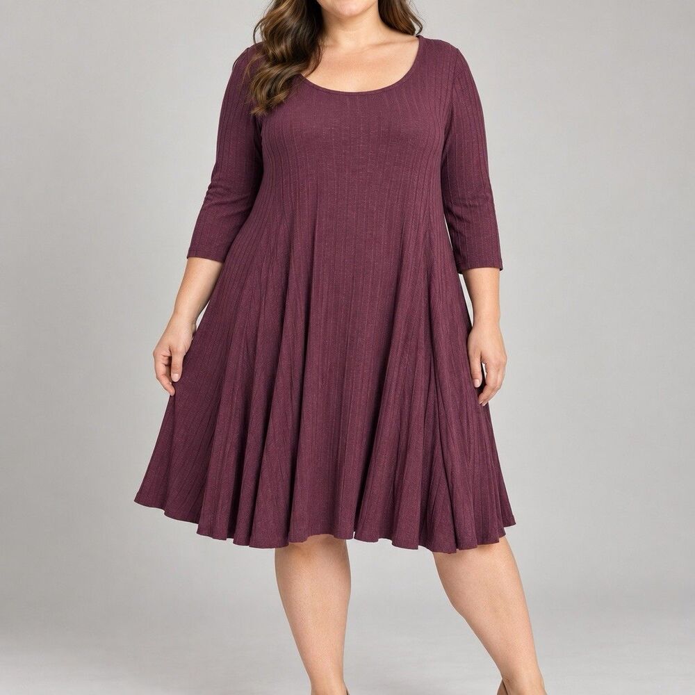 NWT Torrid Plum Purple Ribbed Hacci Skater Trapeze Romantic Dress Size 2 / 2X